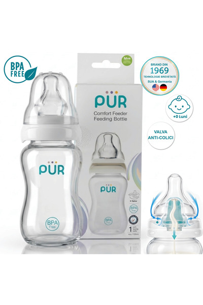 PUR Brand PUR ®   Biberon Confort Anti-Colici 120ml, Tetina din silicon moale...