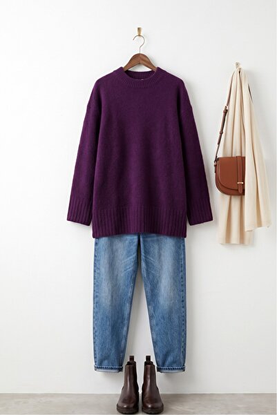 Fitilli Salaş Soft Triko Tunik - Mor