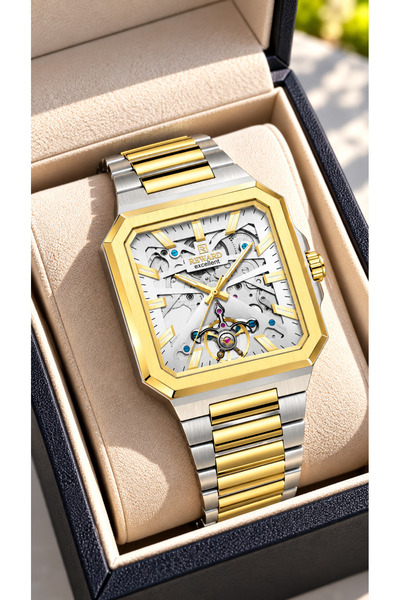 Reward Automatic-Battery-Free Yellow Silver Color Steel Band, Skeleton Case, ...