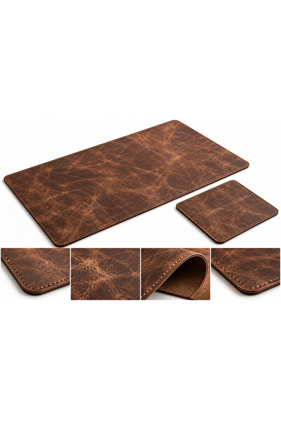 Atlas Deri %100 Hakiki Gerçek Deri Masa Matı Mouse Pad Seti 60x35 + 25x25 cm ...