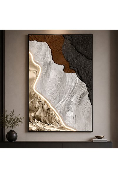 OEM Tablou Decorativ cu Iluminare LED Raul de Aur, 80 x 120 cm, 24W, Lumina N...