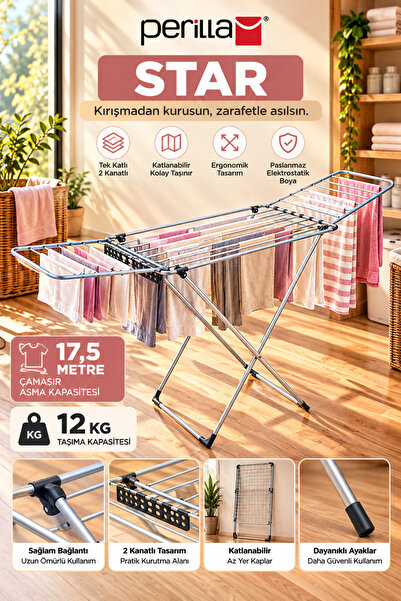 Perilla Star Silver Kanatlı Katlanabilir Çamaşır Kurutmalığı / Kurutmalık