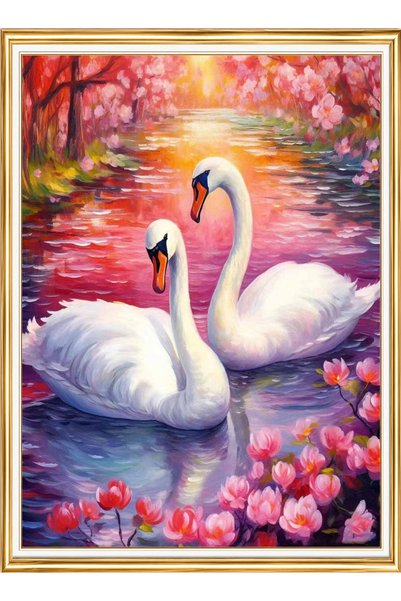 LİVA CRAFT Art & Craft Diamond painting puzzle kit, pink lake with swans 30x4...