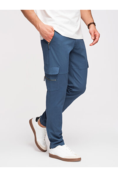 OMBRE Pánské Cargo Kalhoty P1517 s Kapsami Denim blue