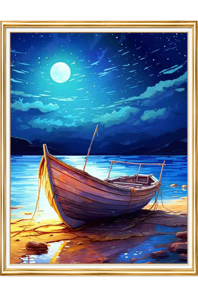 LİVA CRAFT Art & Craft مجموعة ألغاز الرسم الماسي، قارب الشاطئ في ضوء القمر 40...