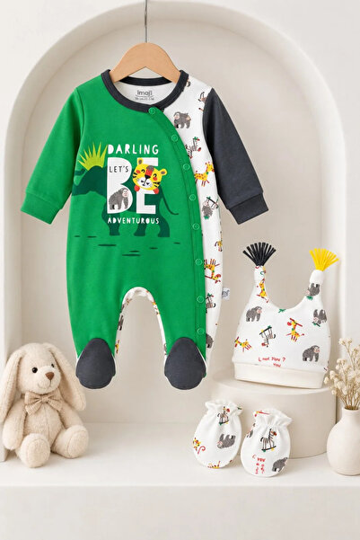 Tuğra Bebe Baby Boy 100% Cotton Safari Patterned Hat, Gloves and Booties Jump...