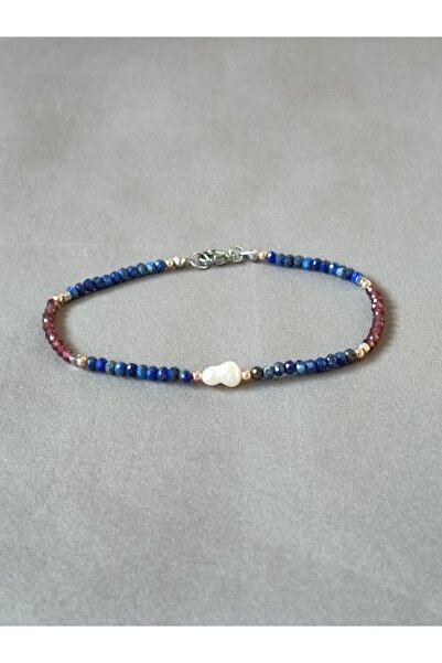 Generic Brand Lapis lazuli bracelet with garnet and natural pearl