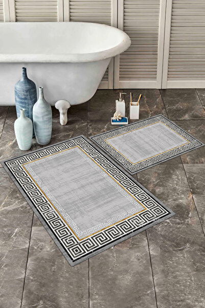 İkili Banyo Paspas Takımı Kaymaz Taban Yıkanabilir Süngerli Kalın 60x90 - 40x60 cm
