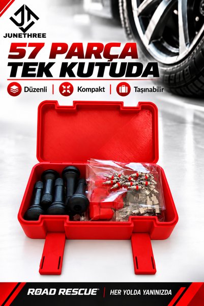 JuneThree 57 Parça Sibop Tamir Seti - TR414 Lastik Sibobu - Sibop Kapağı - Sibop İğnesi ve Sibop Sökme Tornavidası Kutulu Set