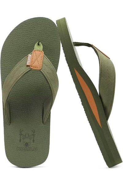 GENERAL KuaiLu Mens Flip Flops Faux Leather Thong Sandals with Arch Support