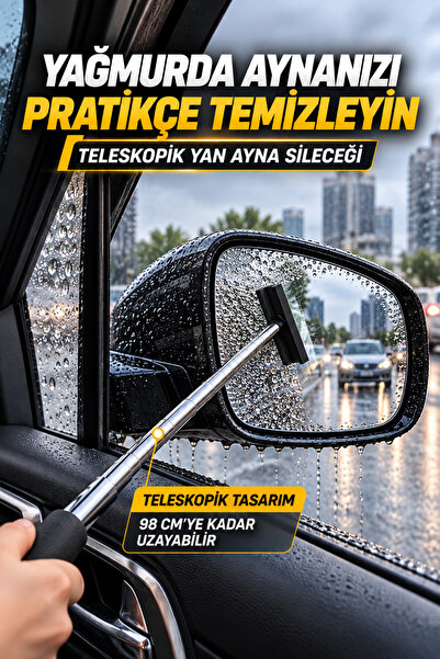 Teleskopik Araba Yan Ayna Sileceği 98 cm - Uzatılabilir Dikiz Aynası Cam Temizleme Aparatı