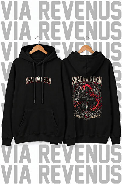 Vordevia Φούτερ με κουκούλα Shadow Reign Warrior με στάμπα, unisex, φαρδιά γρ...