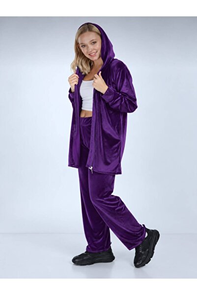 İkmal Women's Wide Leg Long Velvet Suit