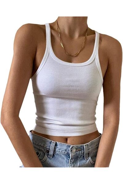 GENERAL Artfish Women's Sleeveless Tank Top Form Fitting Scoop Neck Ribbed Kn...