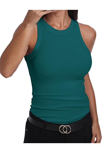 GENERAL GEMBERA Womens Sleeveless Racerback High Neck Casual Basic Cotton Rib...