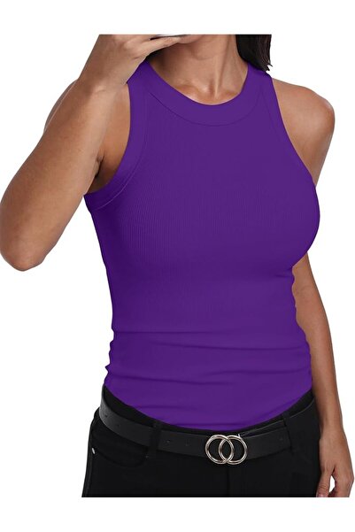 GENERAL GEMBERA Womens Sleeveless Racerback High Neck Casual Basic Cotton Rib...
