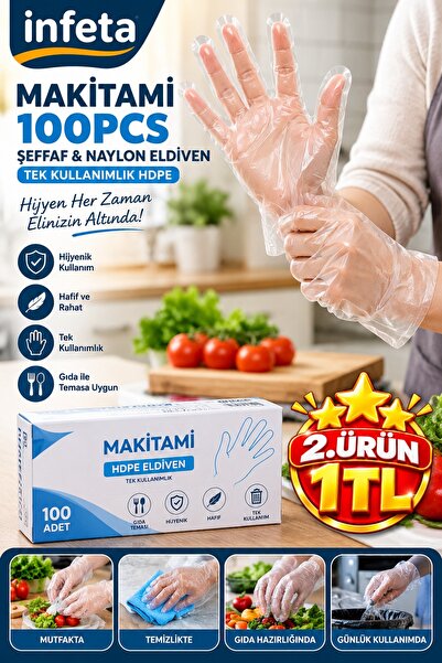 İnfeta 100 Pcs Transparent Hdpe Disposable Gloves Kitchen Cleaning and Food G...