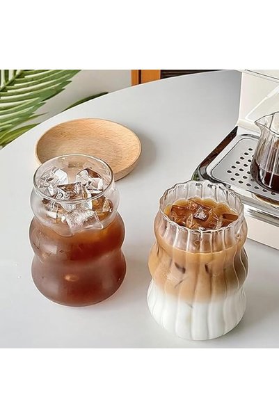 Generic 2 Pcs Ribbed Glass Cups, 18 Oz Vintage Drinking Glassware with Wave S...