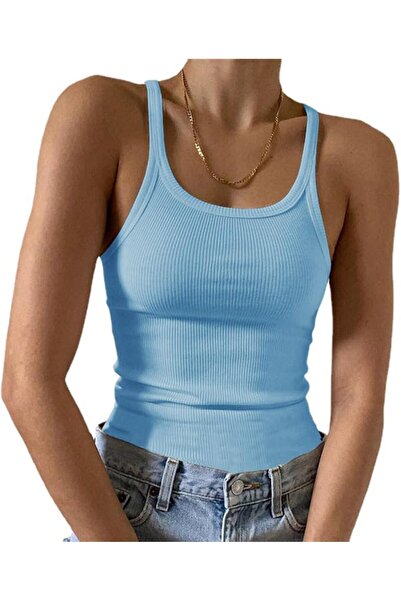 GENERAL Artfish Women's Sleeveless Tank Top Form Fitting Scoop Neck Ribbed Kn...