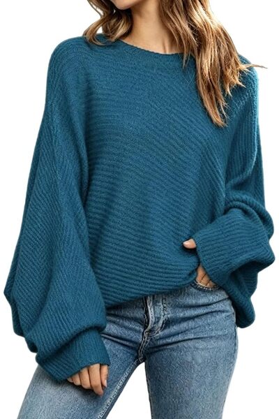 Generic Women's Oversized Cable Knit Sweater Crewneck Batwing Sleeve Winter Top