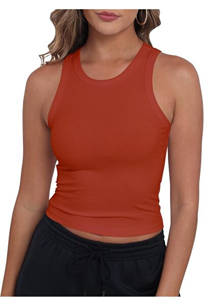 GENERAL GEMBERA Womens High Neck Racerback Ribbed Crop Top Sleeveless Fitted ...
