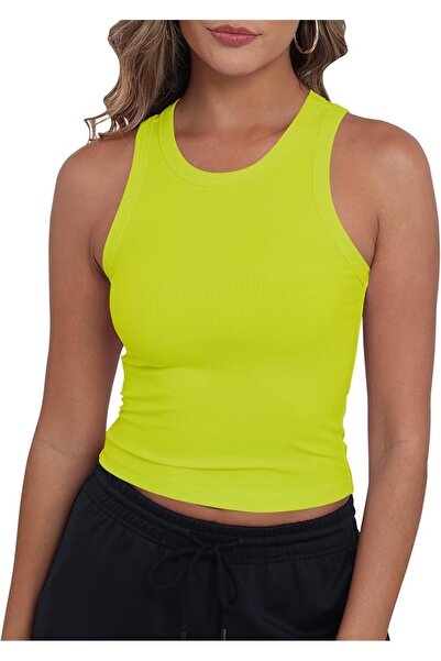 GENERAL GEMBERA Womens High Neck Racerback Ribbed Crop Top Sleeveless Fitted ...