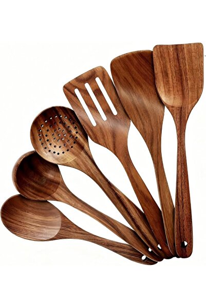 Generic 6 Piece Natural Teakwood Cooking Spoon Set, Utensils for Kitchen Use,...