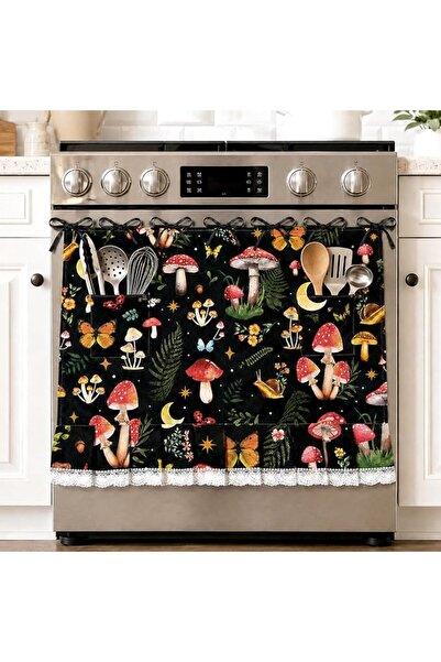 GENERAL Boho Navy Floral Oven Skirt 29 x 22 Inch Linen Oven Door Cover with P...