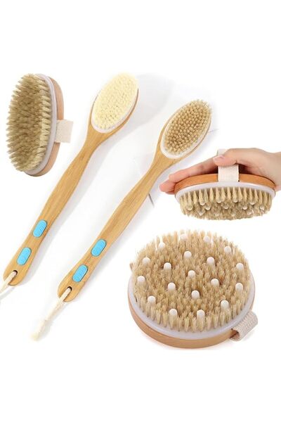 Yelajoy 3 Pack Dry Brushing Body Brush Set with Massage Nodes & Long Handle D...