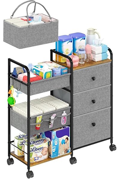 GENERAL 2-in-1 Baby Diaper Caddy Organizer and Holder, Rolling Rotating 3-Tie...