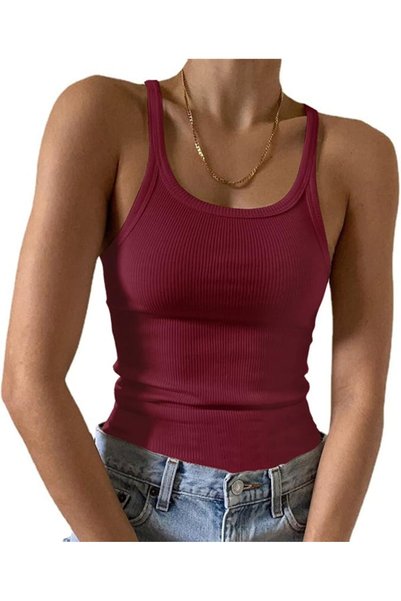 GENERAL Artfish Women's Sleeveless Tank Top Form Fitting Scoop Neck Ribbed Kn...