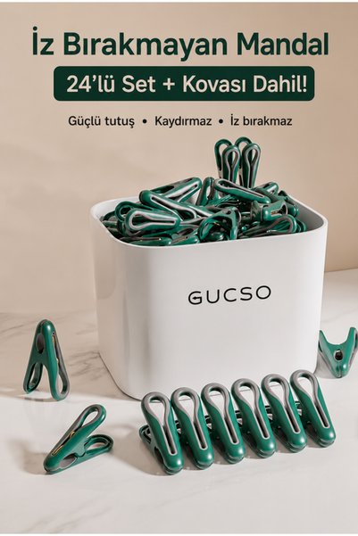 GUCSO 24'lü Çamaşır Mandalı İz Bırakmayan Güçlü Tutuşlu Plastik Mandal Seti S...