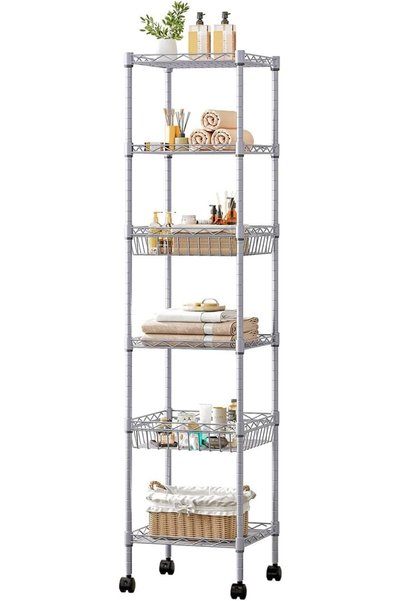Uptyia 6-Tier Rolling Slim Wire Shelving Unit,Uptyia Adjustable Metal Storage...