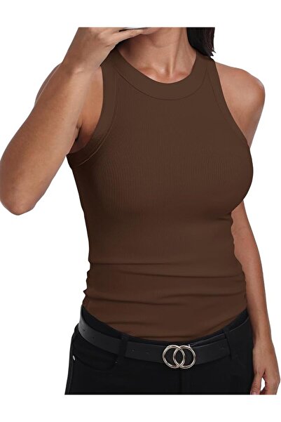 GENERAL GEMBERA Womens Sleeveless Racerback High Neck Casual Basic Cotton Rib...