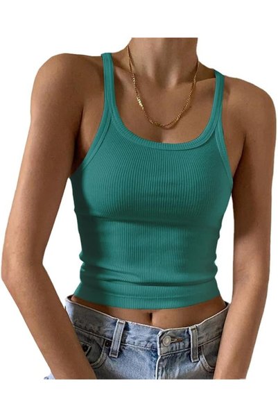 GENERAL Artfish Women's Sleeveless Tank Top Form Fitting Scoop Neck Ribbed Kn...