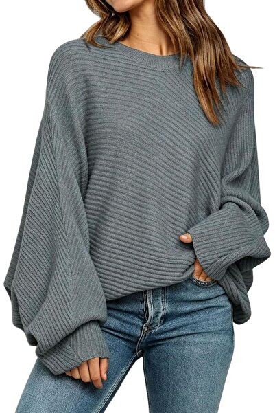 Generic Women's Oversized Cable Knit Sweater Crewneck Batwing Sleeve Winter Top