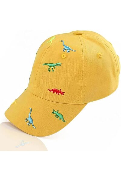 Duomama Yellow Adjustable Baseball Cap with Dino Embroidery, Breathable Sun P...