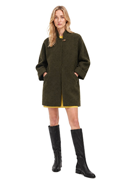 Perspective Khaki Stand Collar Oversize Coat