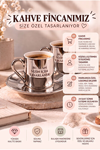 DeseneBak Premium Silver 2'li Türk Kahvesi Fincanı 4 Parça Kişiye Özel Tasarı...