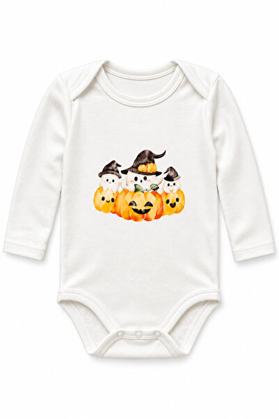Dükkan Artı Halloween Long Sleeve Baby Romper – Patterned with Pumpkin and Wi...