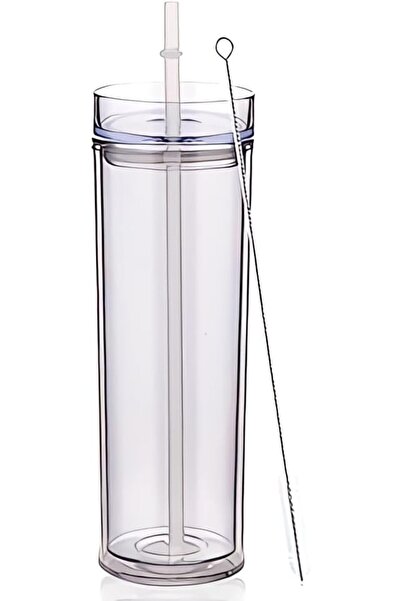 GENERAL 450ML Double Wall Skinny Tumbler with Lid and Straw, 16oz BPA-Free Ma...
