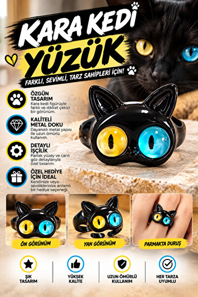 FG KONNİCHİWA Cat Ring and Many Kittens Model Colorful Cute Cat Figured Adjus...