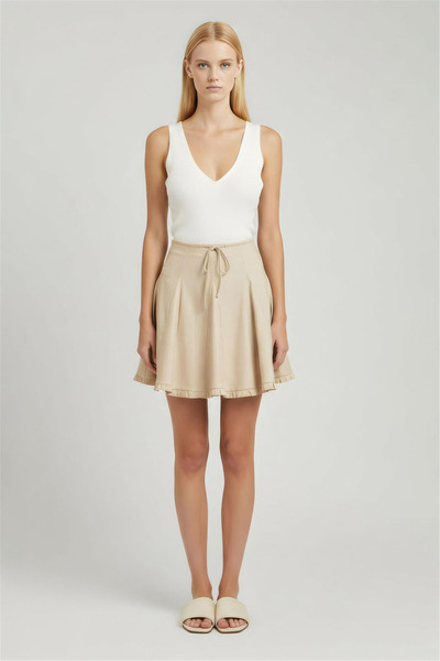 Perspective Beige High Waist Mini Skirt
