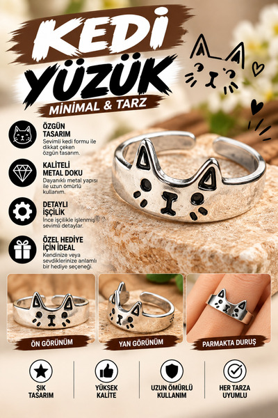 FG KONNİCHİWA Cat Ring and Many Kittens Model Colorful Cute Cat Figured Adjus...