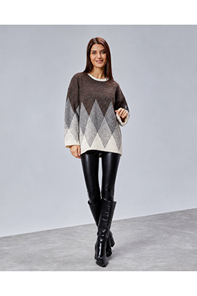 CNR TEKSTİL Women's Diamond Patterned Soft Textured Knitwear Sweater