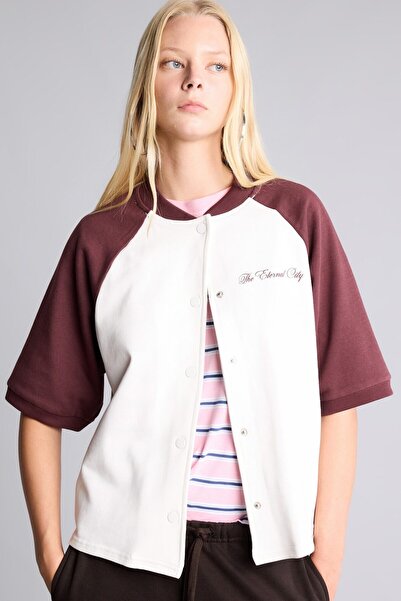 DeFacto 100% Cotton Oversize Crew Neck Short Raglan Sleeve Buttoned Cardigan ...