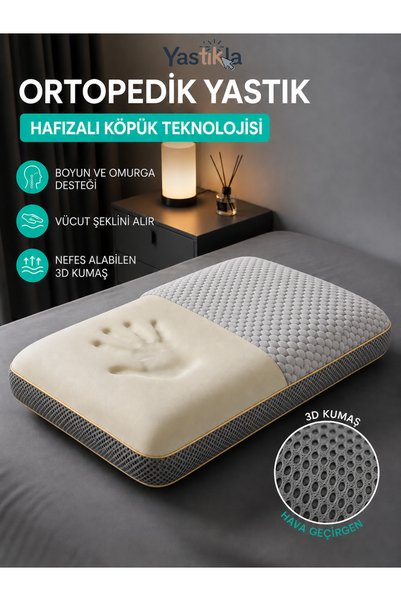 YasTıkla Nefes Alabilen 3D Kumaşlı Boyun Destekli Ortopedik Hafızalı Visco Sa...