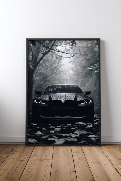 Mercher Club Karanlık BMW M4 Orman Araba Çerçeveli Tablo Poster Erkek Odası D...