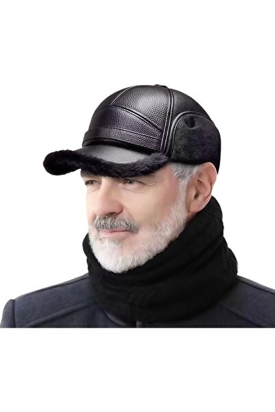 GENERAL Mens Winter Outdoor Hat, Waterproof Leather Baseball Cap, Adjustable ...