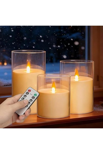 Tazweeq 3 Pcs Flameless Votive Candles, Flickering Pillar Electric LED Candle...